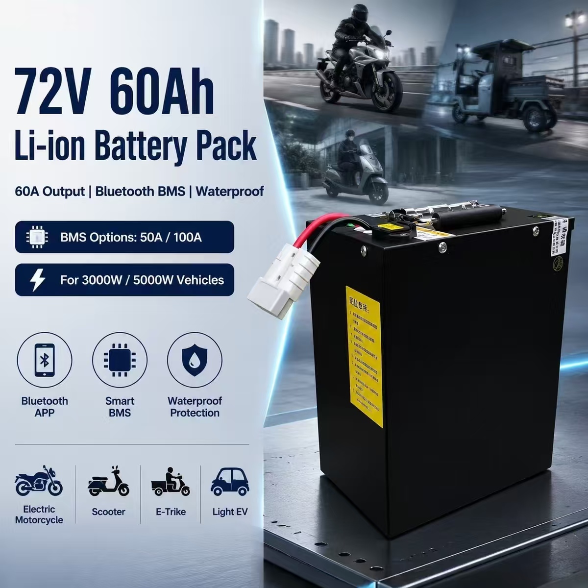 72V 60Ah Lifepo4 Battery Pack - بطارية ليثيوم بوليمر 72 فولت 60
